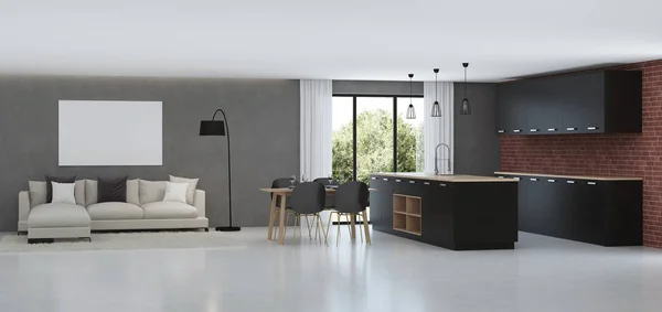 Moderna Hus Invändigt Inredningen Stil Med Loft Rendering — Stockfoto