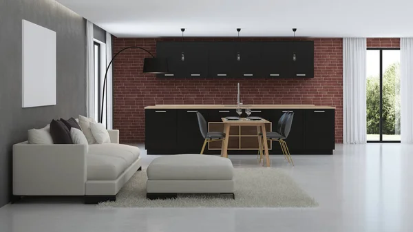 Moderna Hus Invändigt Inredningen Stil Med Loft Rendering — Stockfoto