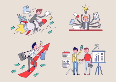 İş kavramı. Resimleri iş promosyon bir konu bir set.