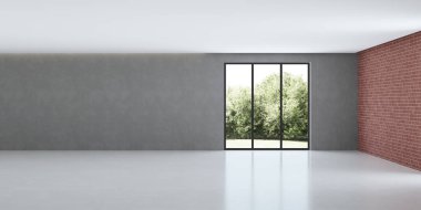 Modern ev iç. Çatı katı tarzında iç tasarım. 3D render.