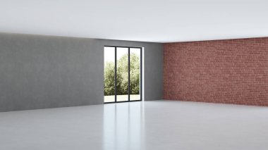 Modern ev iç. Çatı katı tarzında iç tasarım. 3D render.