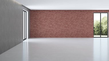 Modern ev iç. Çatı katı tarzında iç tasarım. 3D render.