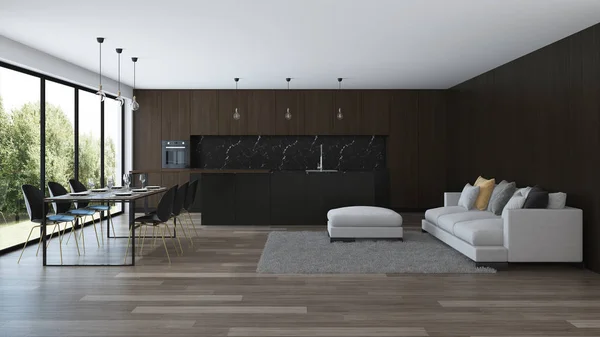 Interior Rumah Modern Desain Interior Dalam Gaya Loft Perender — Stok Foto