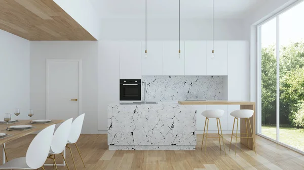 Modern Huis Interieur Interieur Met Witte Muren Witte Keuken Rendering — Stockfoto