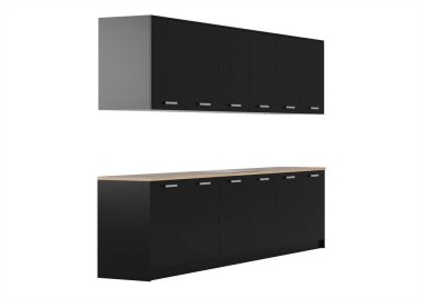 Beyaz bir arka plan üzerinde siyah mutfak. 3D render.