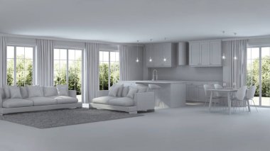 Modern ev iç. Onarır. Gri iç. 3D render.