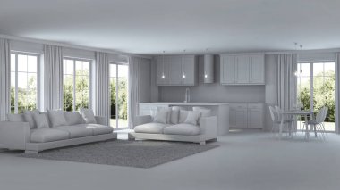 Modern ev iç. Onarır. Gri iç. 3D render.