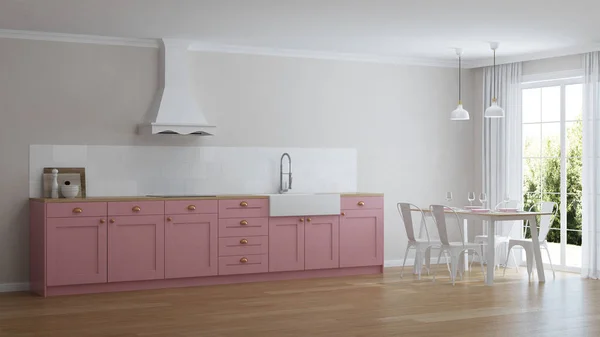 Інтер Рожевою Кухнею Обідньою Зоною Візуалізація — стокове фото