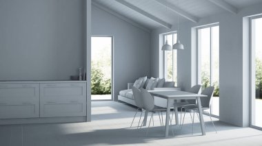 Modern ev iç. Onarır. Gri iç. 3D render.