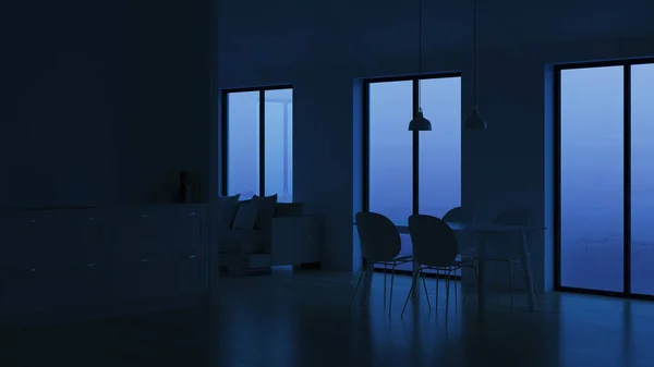 Interior Casa Moderna Boa Noite Iluminação Nocturna Renderização — Fotografia de Stock