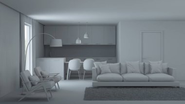 Modern ev iç. Onarır. Gri iç. 3D render.
