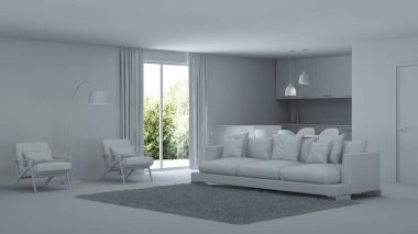 Modern ev iç. Onarır. Gri iç. 3D render.