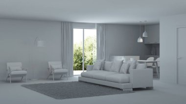 Modern ev iç. Onarır. Gri iç. 3D render.