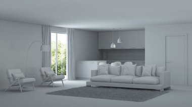 Modern ev iç. Onarır. Gri iç. 3D render.