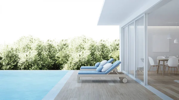 Modern house interior. Interior of a villa with a swimming pool. 3D rendering.