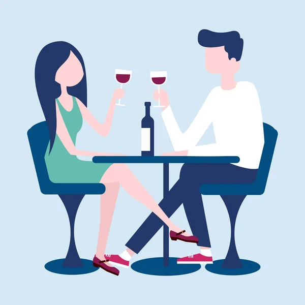 Jong Koppel Een Romantische Date Een Restaurant — Stockvector