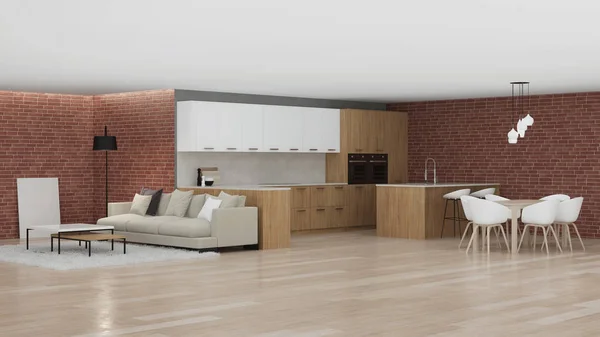 Modern Kitchen Interior Interior Design Style Loft Rendering — Stock Photo, Image