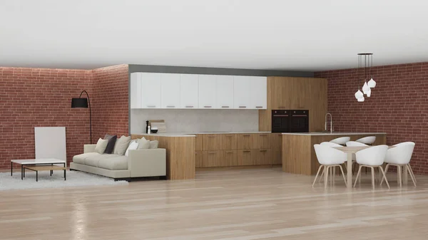 Moderne Keuken Interieur Interieur Design Stijl Van Loft Rendering — Stockfoto