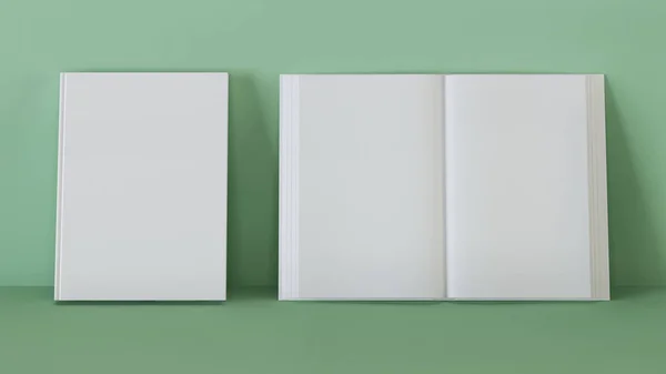 プレゼンテーション用の空白のブック テンプレート 緑の背景に2冊の本 — ストック写真