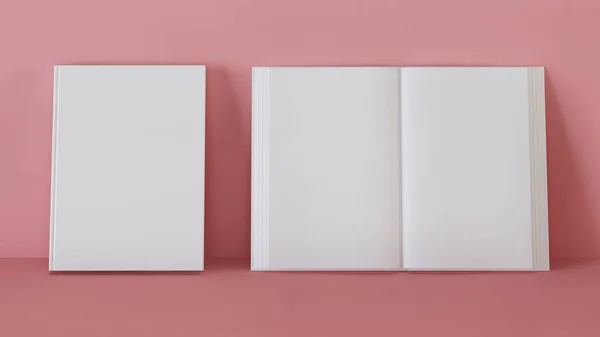 Plantilla Libro Blanco Para Presentación Dos Libros Sobre Fondo Rosa —  Fotos de Stock