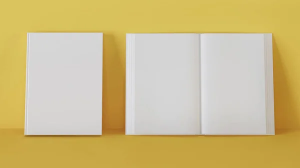 Plantilla Libro Blanco Para Presentación Dos Libros Sobre Fondo Amarillo —  Fotos de Stock