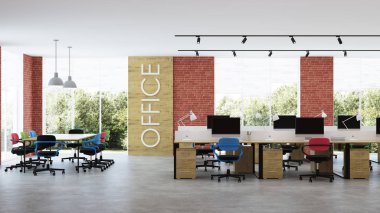 Modern ofis iç. Açık alan. 3d render.