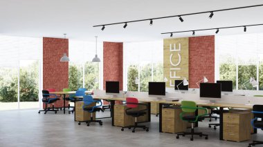 Modern ofis iç. Açık alan. 3d render.