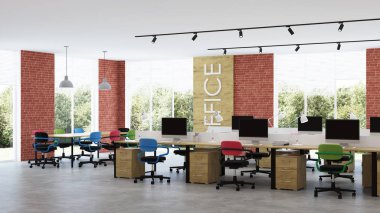Modern ofis iç. Açık alan. 3d render.