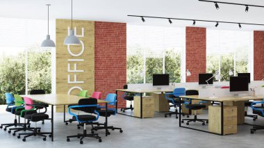 Modern ofis iç. Açık alan. 3d render.
