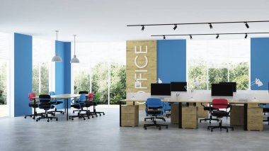 Modern ofis iç. Açık alan. 3d render.