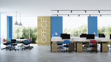 Modern ofis iç. Açık alan. 3d render.