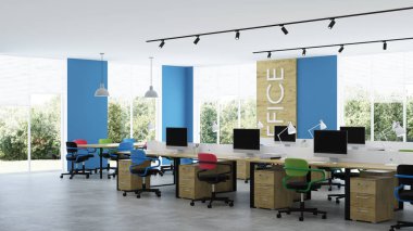 Modern ofis iç. Açık alan. 3d render.