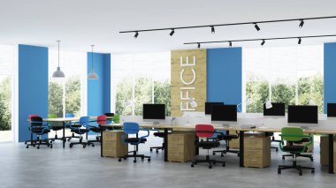 Modern ofis iç. Açık alan. 3d render.