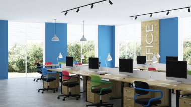 Modern ofis iç. Açık alan. 3d render.