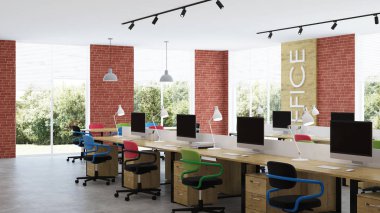 Modern ofis iç. Açık alan. 3d render.