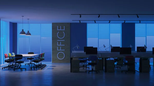 Modern Office Interior Evening Lighting Night Rendering — Stock Photo, Image