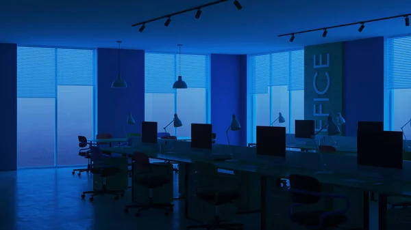 Modern Office Interior Evening Lighting Night Rendering — Stock Photo, Image