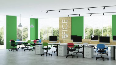 Modern ofis iç. Açık alan. 3d render.