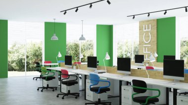 Modern ofis iç. Açık alan. 3d render.