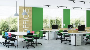 Modern ofis iç. Açık alan. 3d render.