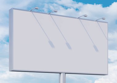 Gökyüzüne karşı boş bir reklam panosu. Mockup. 3d render.