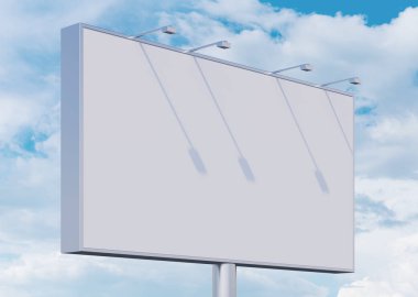 Gökyüzüne karşı boş bir reklam panosu. Mockup. 3d render.