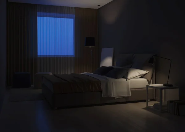 现代房屋内饰 暖色调的卧室设计 — 图库照片