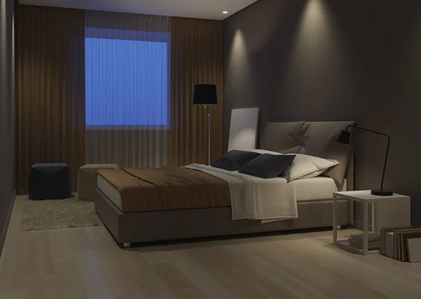 Interior Casa Moderna Diseño Del Dormitorio Tonos Cálidos Renderizado — Foto de Stock