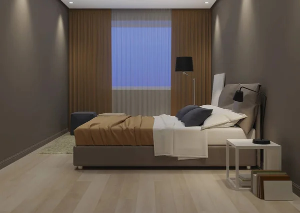 Сучасний Інтер Будинку Дизайн Спальні Теплих Тонах Візуалізація — стокове фото