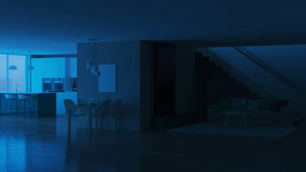 Interior Casa Moderna Boa Noite Iluminação Nocturna Renderização — Fotografia de Stock