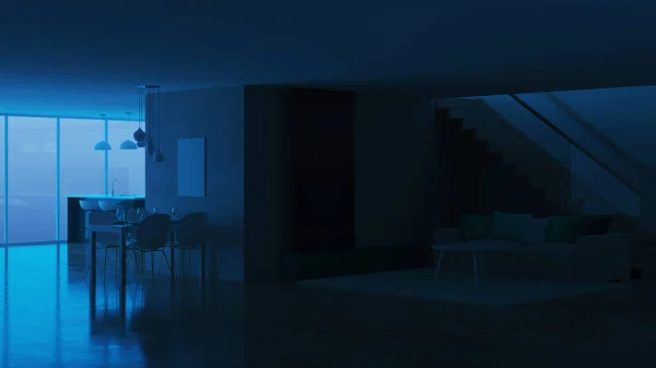 Interior Casa Moderna Boa Noite Iluminação Nocturna Renderização — Fotografia de Stock