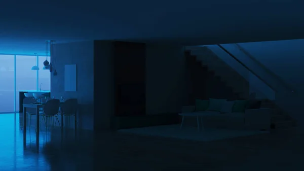 Interior Casa Moderna Boa Noite Iluminação Nocturna Renderização — Fotografia de Stock