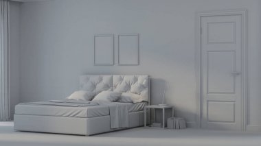 Modern ev iç. Gri iç. 3D render.