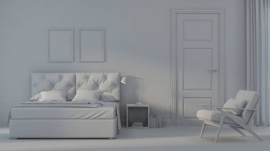 Modern ev iç. Gri iç. 3D render.